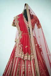 Red Matka Silk Designer Bridal Lehenga with Heavy Embroidery Work